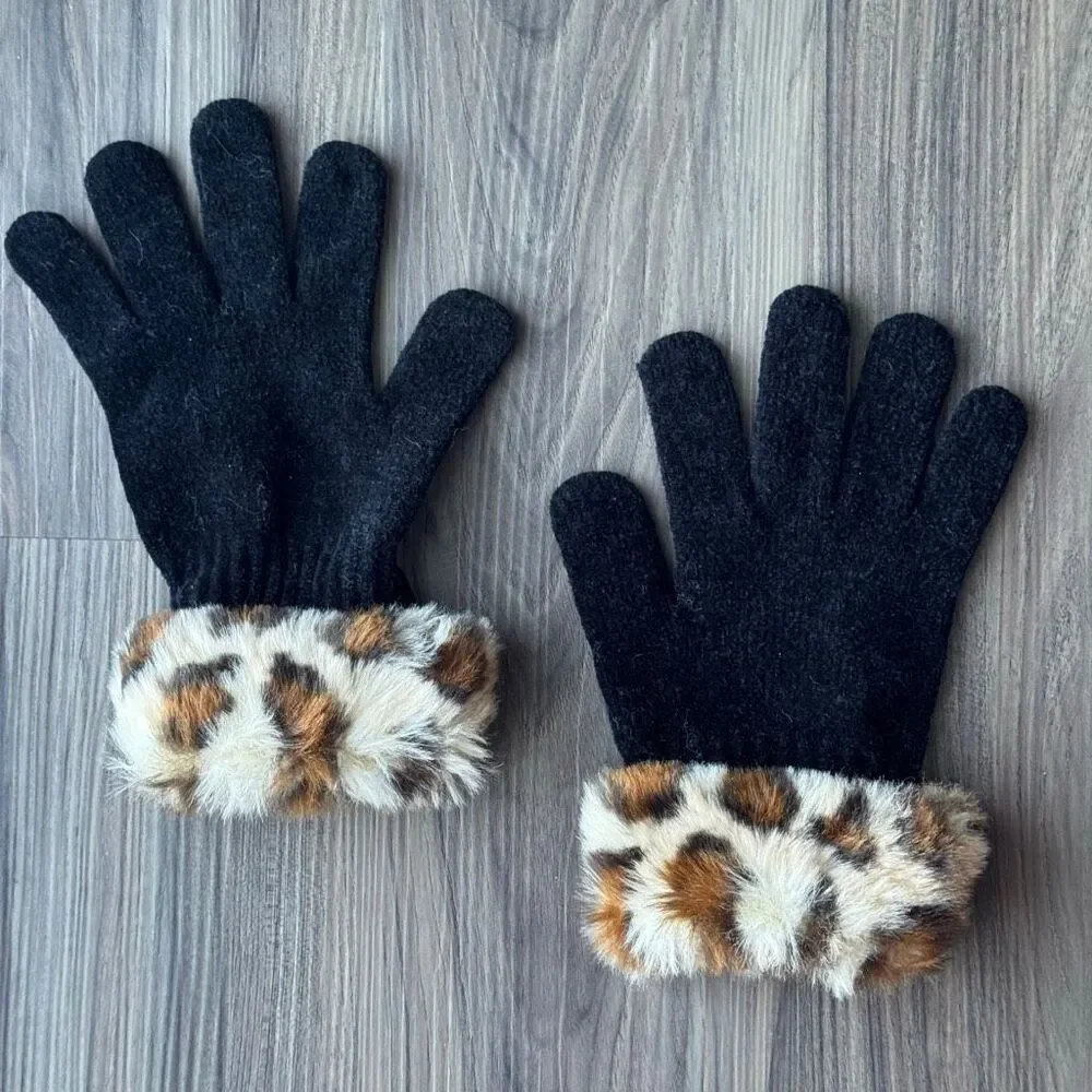 Leopard Print Faux Fur Chenille Gloves